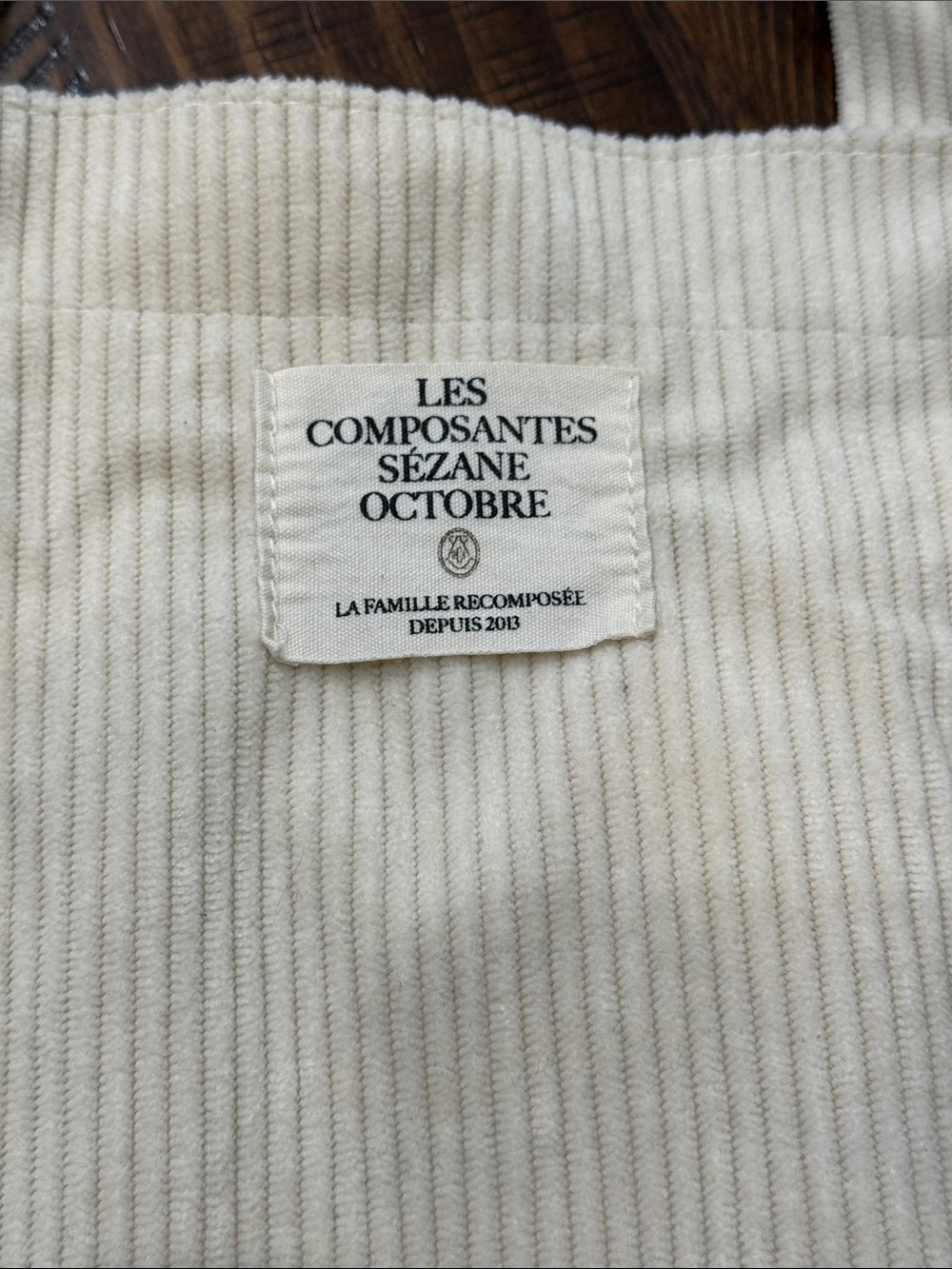 SEZANE Les Composantes Octobre Ecru Corduroy Tote Bag Cream Canvas Lined - Picture 4 of 7